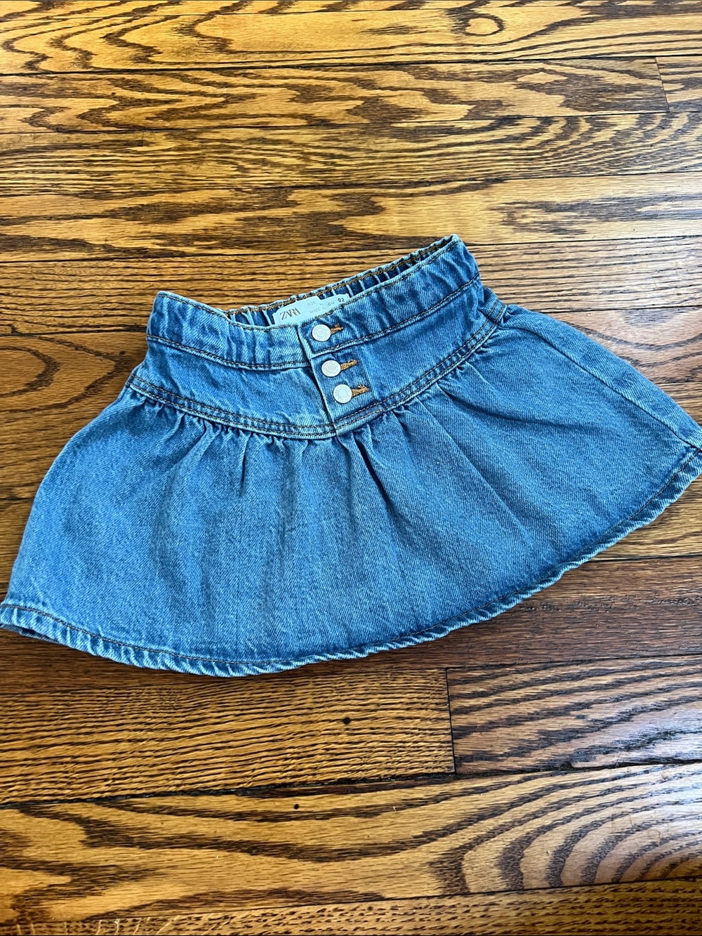 Zara Light Blue Denim Flared Mini Skirt with Button Waist